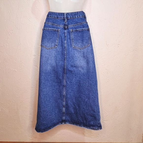 Denim Midi Length Skirt Womens M Medium Wash Slit Front y2k - Picture 3 of 5